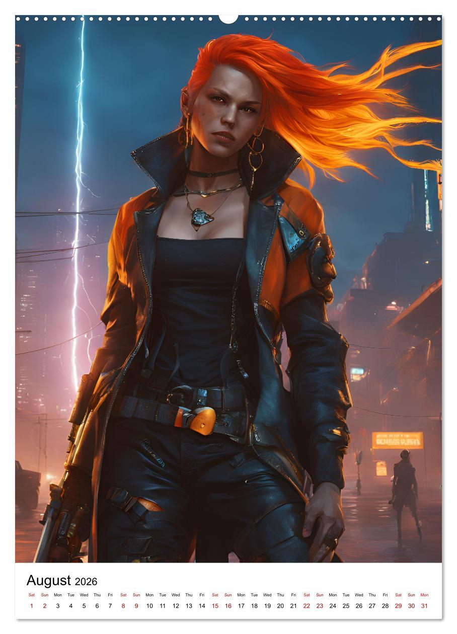 Beispielinhalt (Bild) The Witches of Cyberpunk City (Wall Calendar 2026 DIN A2 portrait), CALVENDO 12 Month Wall Calendar