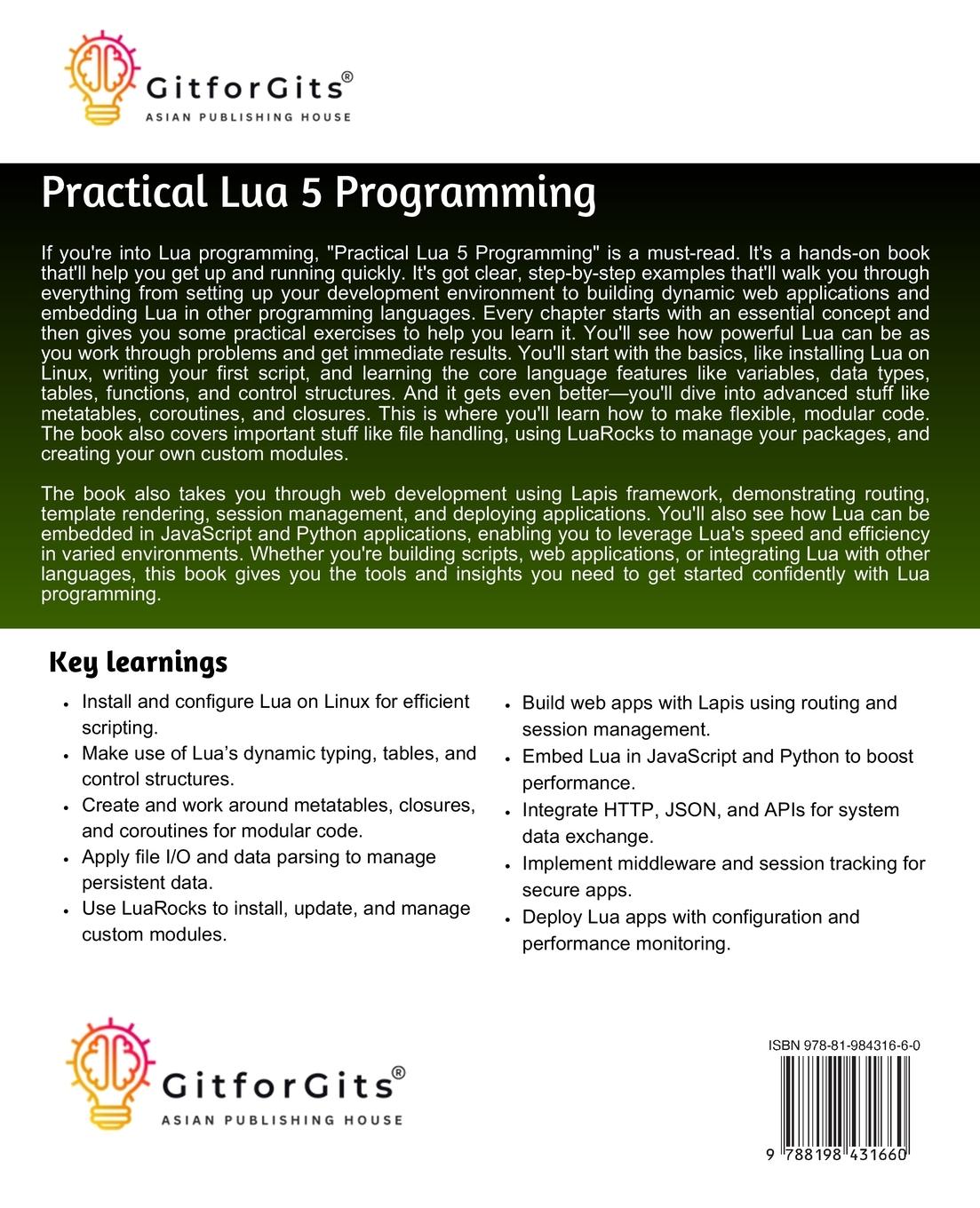 Rückseitencover Practical Lua 5 Programming
