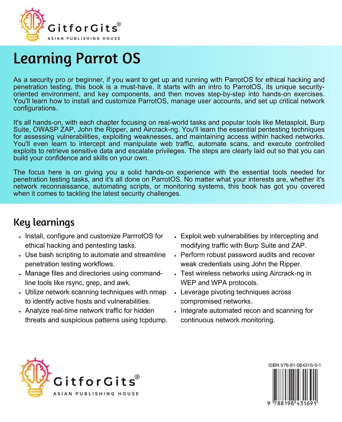 Rückseitencover Learning ParrotOS