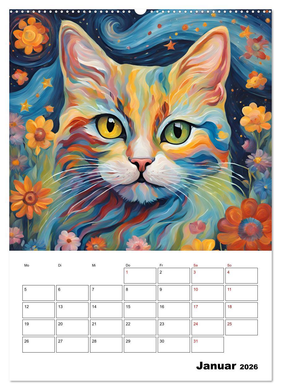 Beispielinhalt (Bild) Katzenmagie (hochwertiger Premium Wandkalender 2026 DIN A2 hoch), Kunstdruck in Hochglanz
