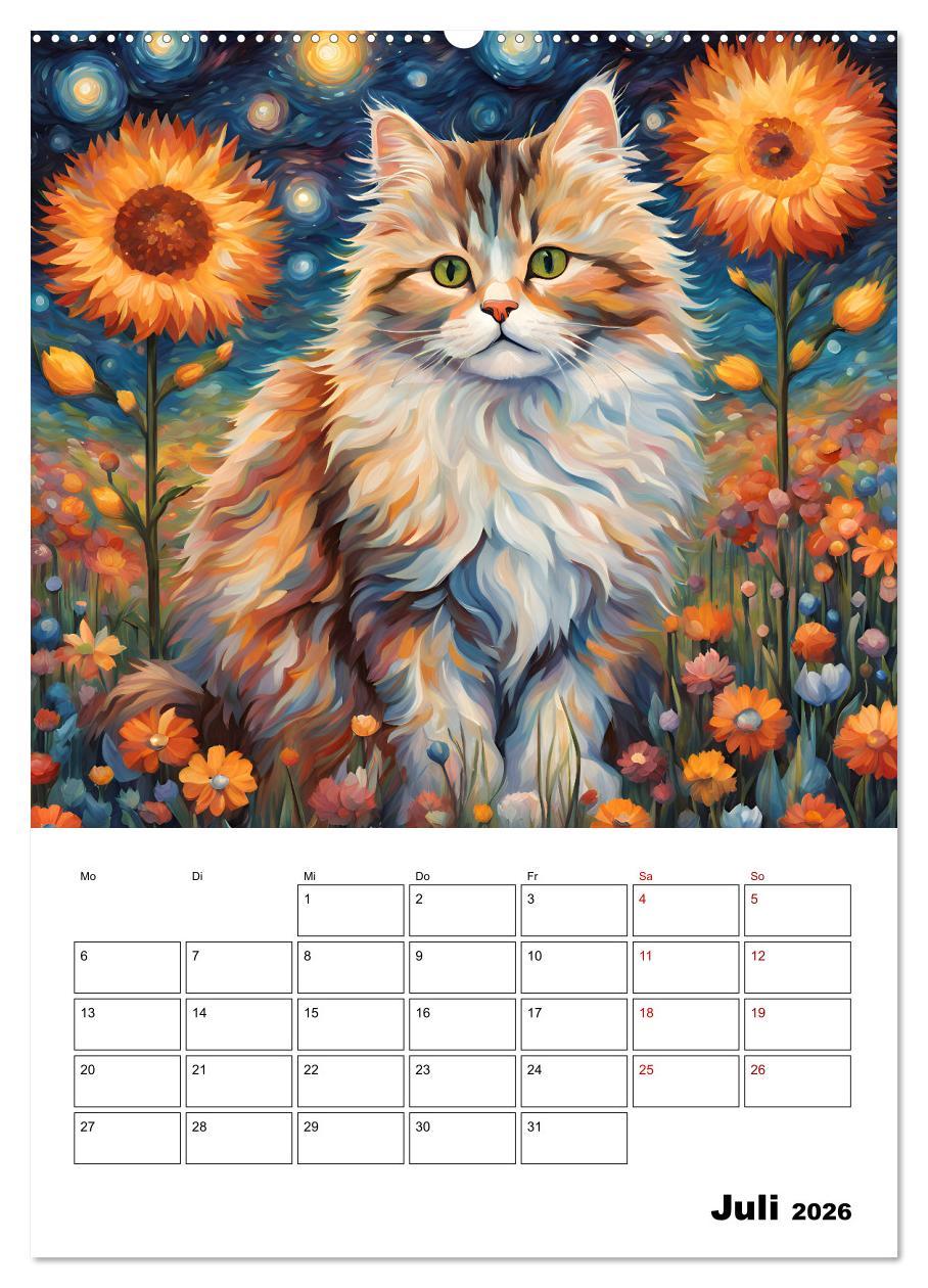 Beispielinhalt (Bild) Katzenmagie (hochwertiger Premium Wandkalender 2026 DIN A2 hoch), Kunstdruck in Hochglanz
