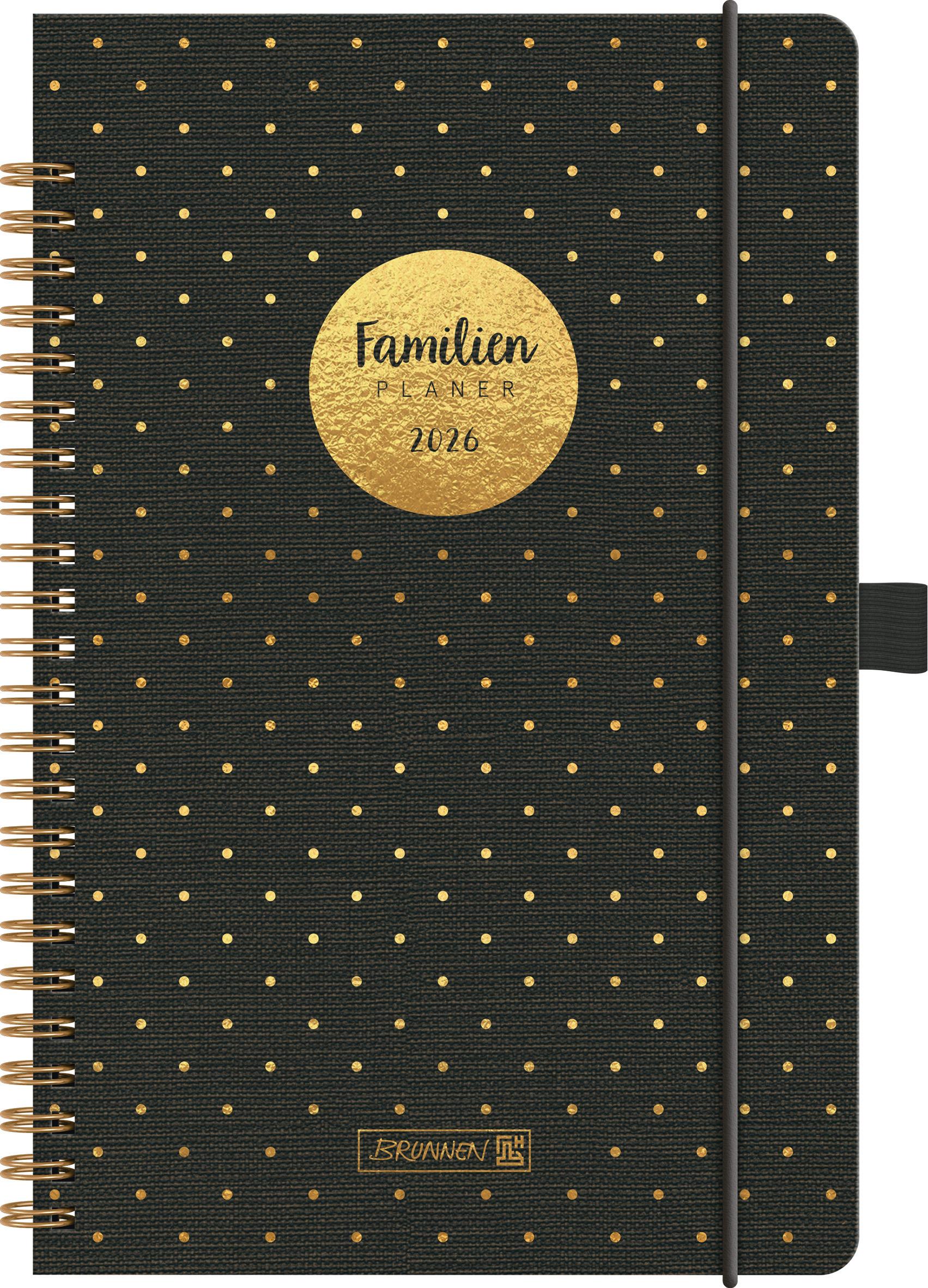 Vorderes Coverbild BRUNNEN 1070291016 | Buchkalender Familienplaner 2026 "Gold-Punkte" | A5, Kunststoff