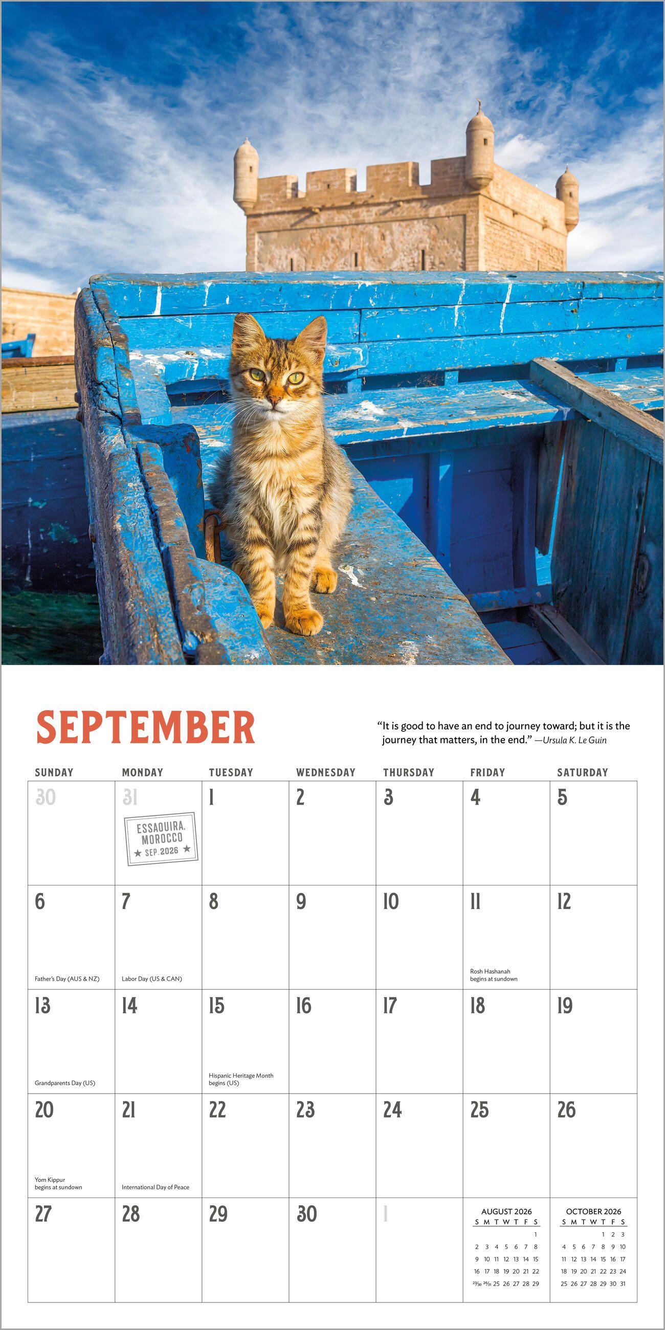 Beispielinhalt (Bild) Travel Cats Wall Calendar 2026