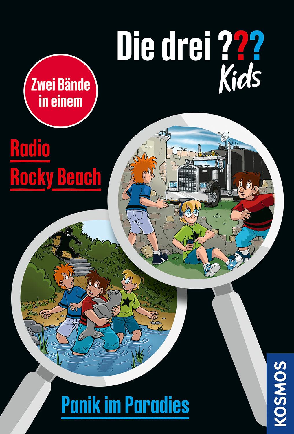 Vorderes Coverbild Die drei ??? Kids, Panik im Paradies / Radio Rocky Beach (Doppelband)