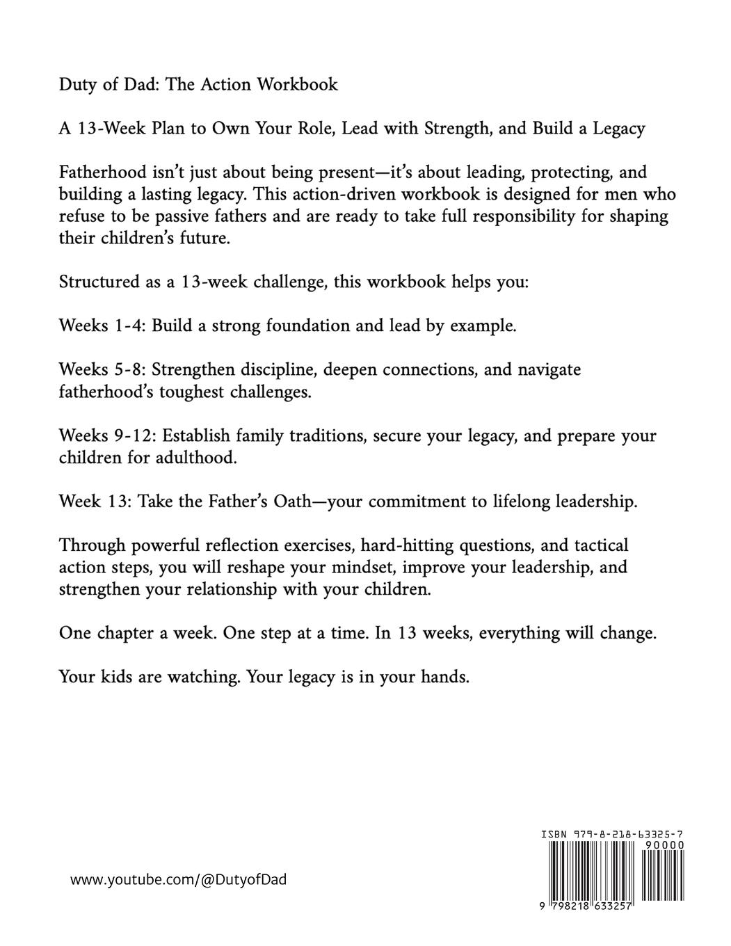 Rückseitencover Duty of Dad-The Action Workbook