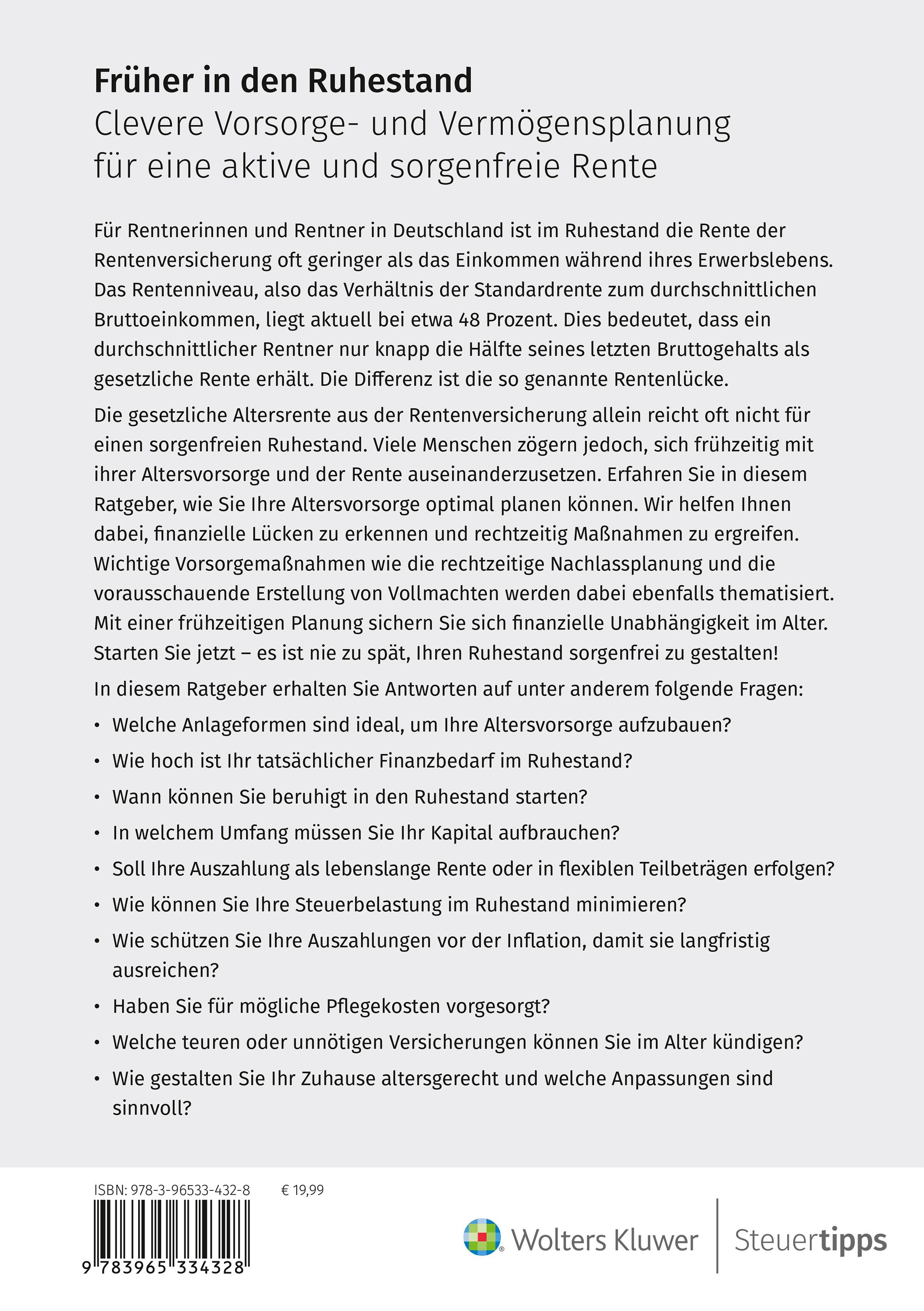 Rückseitencover Früher in den Ruhestand