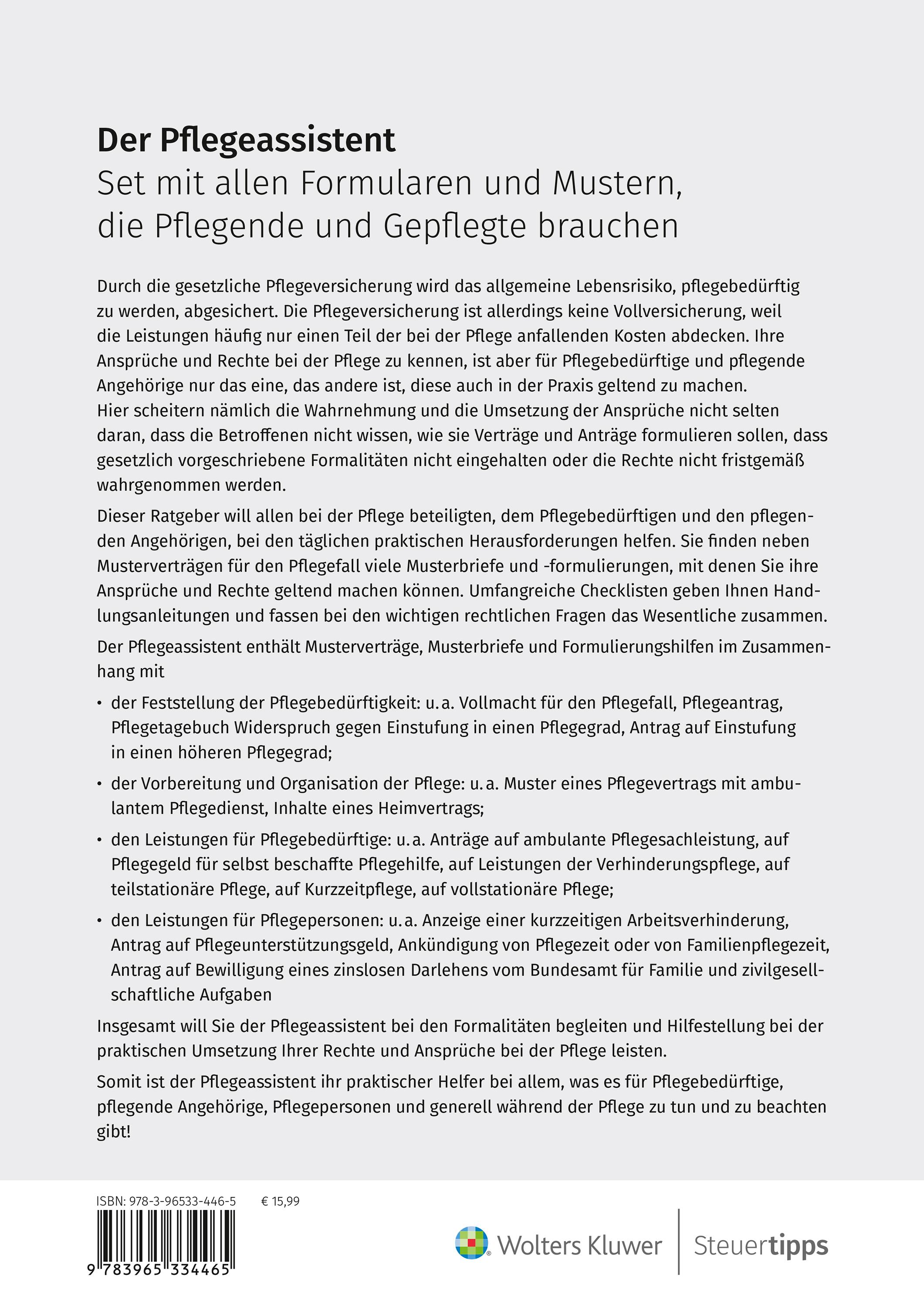 Rückseitencover Der Pflegeassistent
