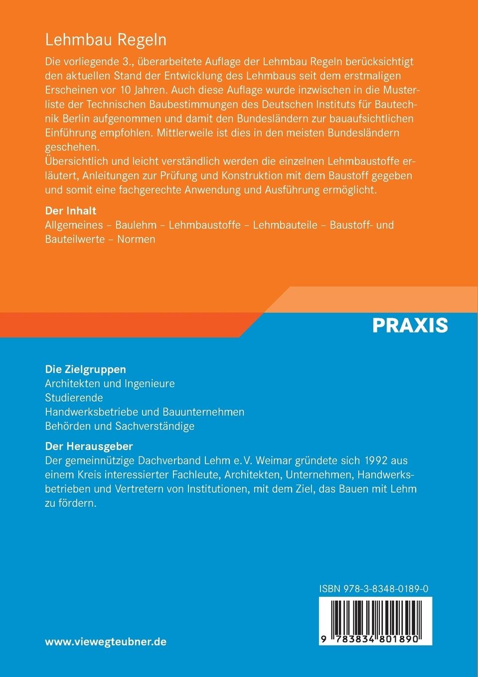 Rückseitencover Lehmbau Regeln