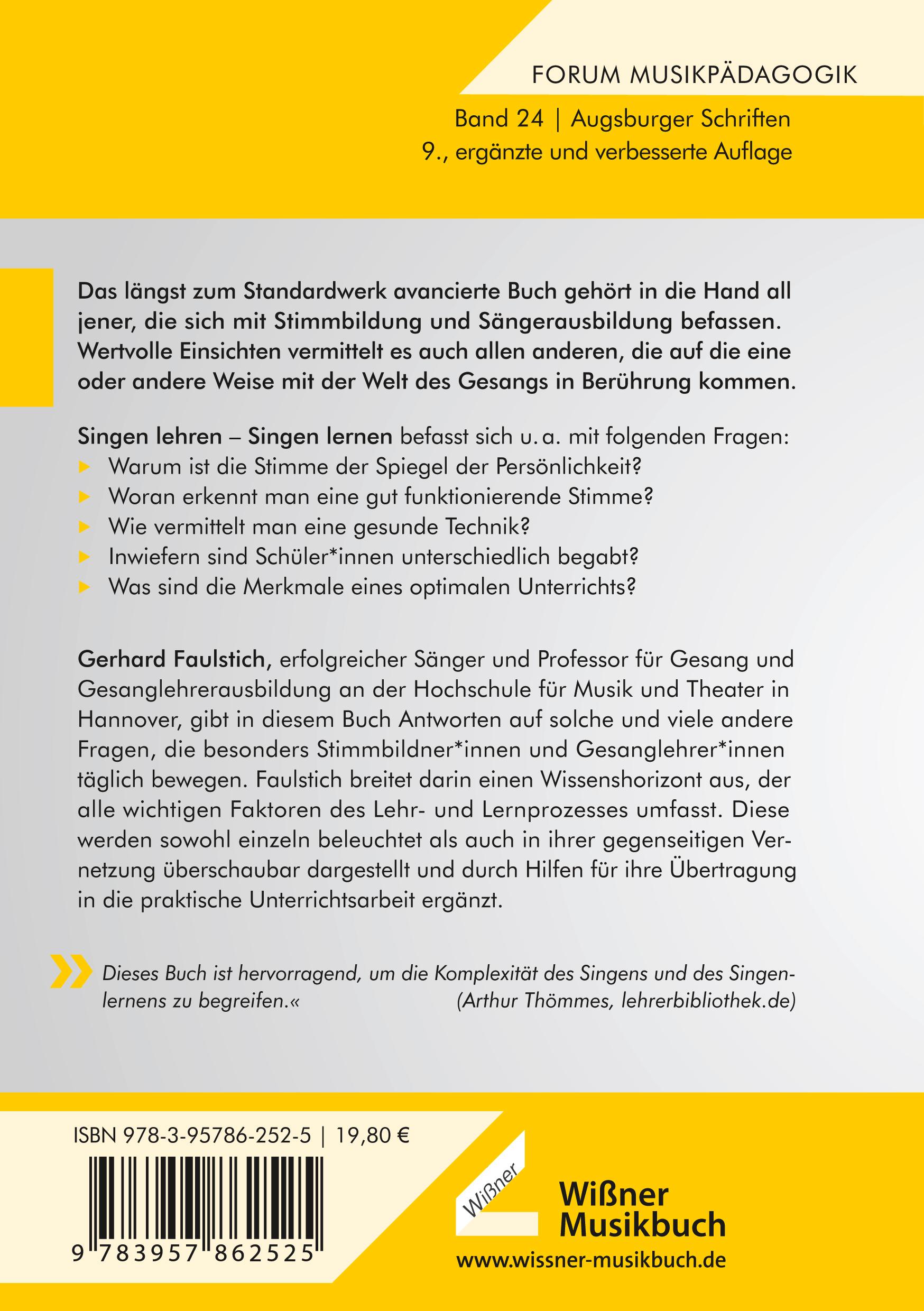 Rückseitencover Singen lehren - Singen lernen