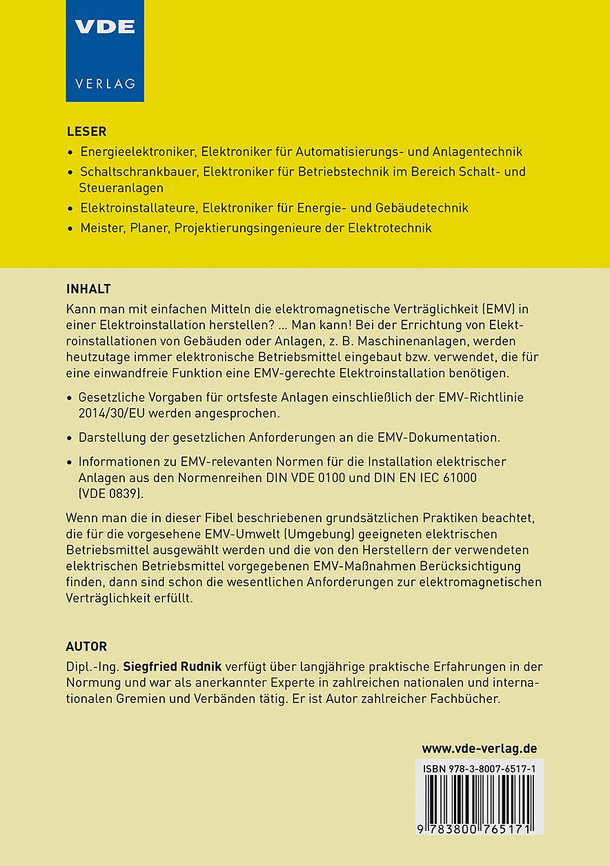 Rückseitencover EMV-Fibel für Elektrofachkräfte - Errichten von Niederspannungsanlagen gemäß DIN VDE 0100-444