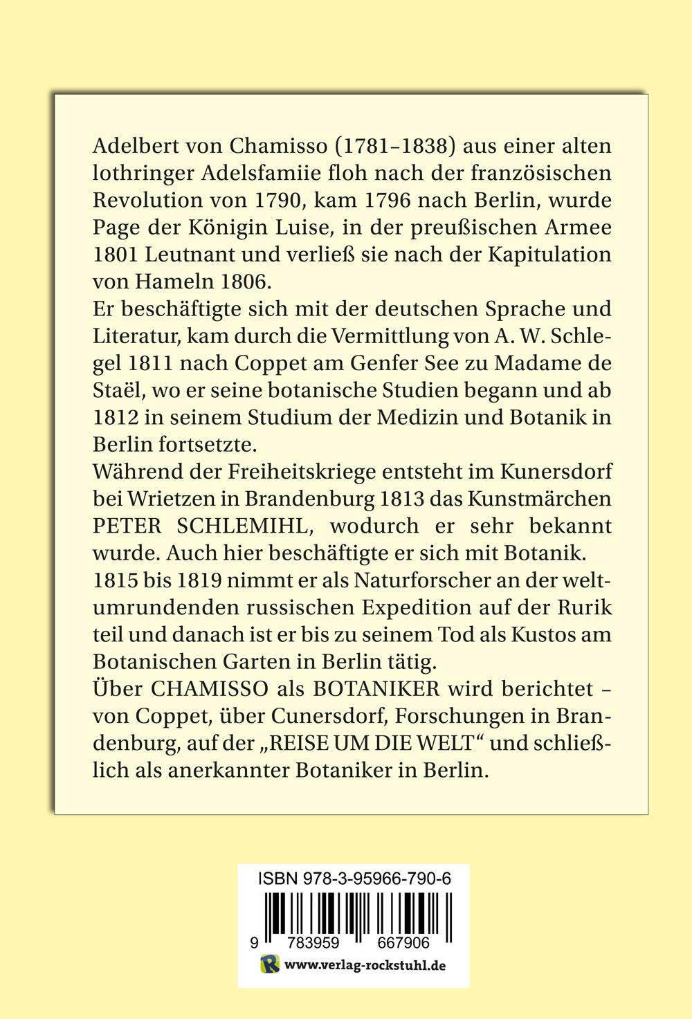 Rückseitencover Adelbert von Chamisso, Peter Schlemihl und die Botanik