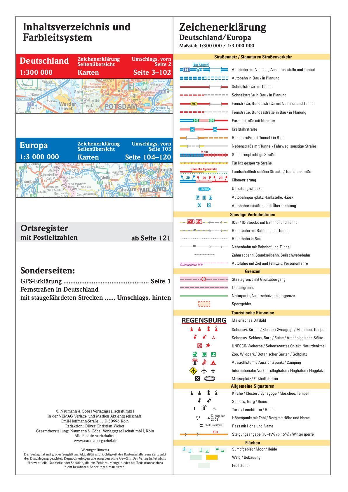 Beispielinhalt (Bild) Neuer Straßenatlas Deutschland/Europa 2026/2027
