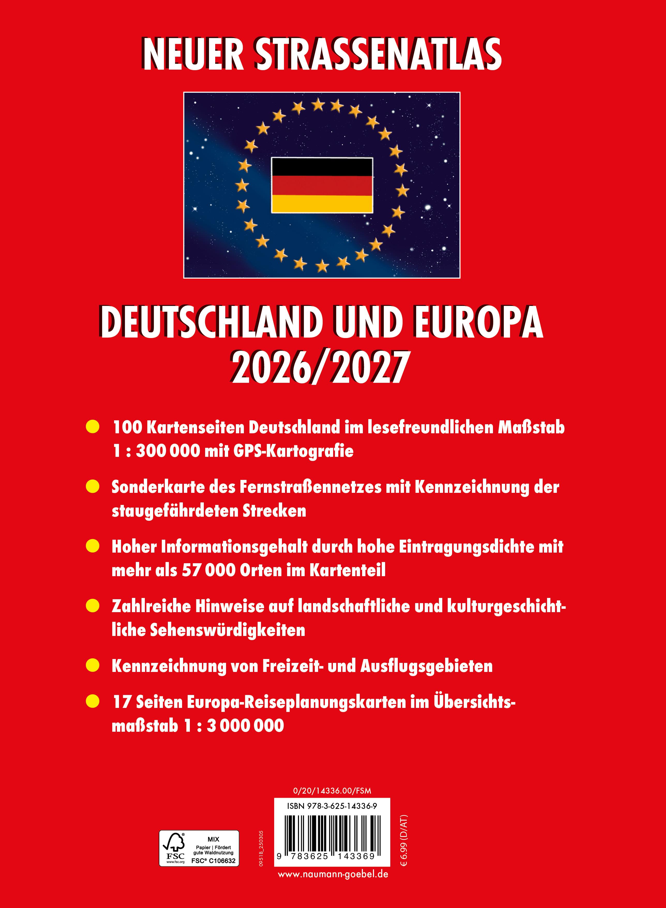 Rückseitencover Neuer Straßenatlas Deutschland/Europa 2026/2027