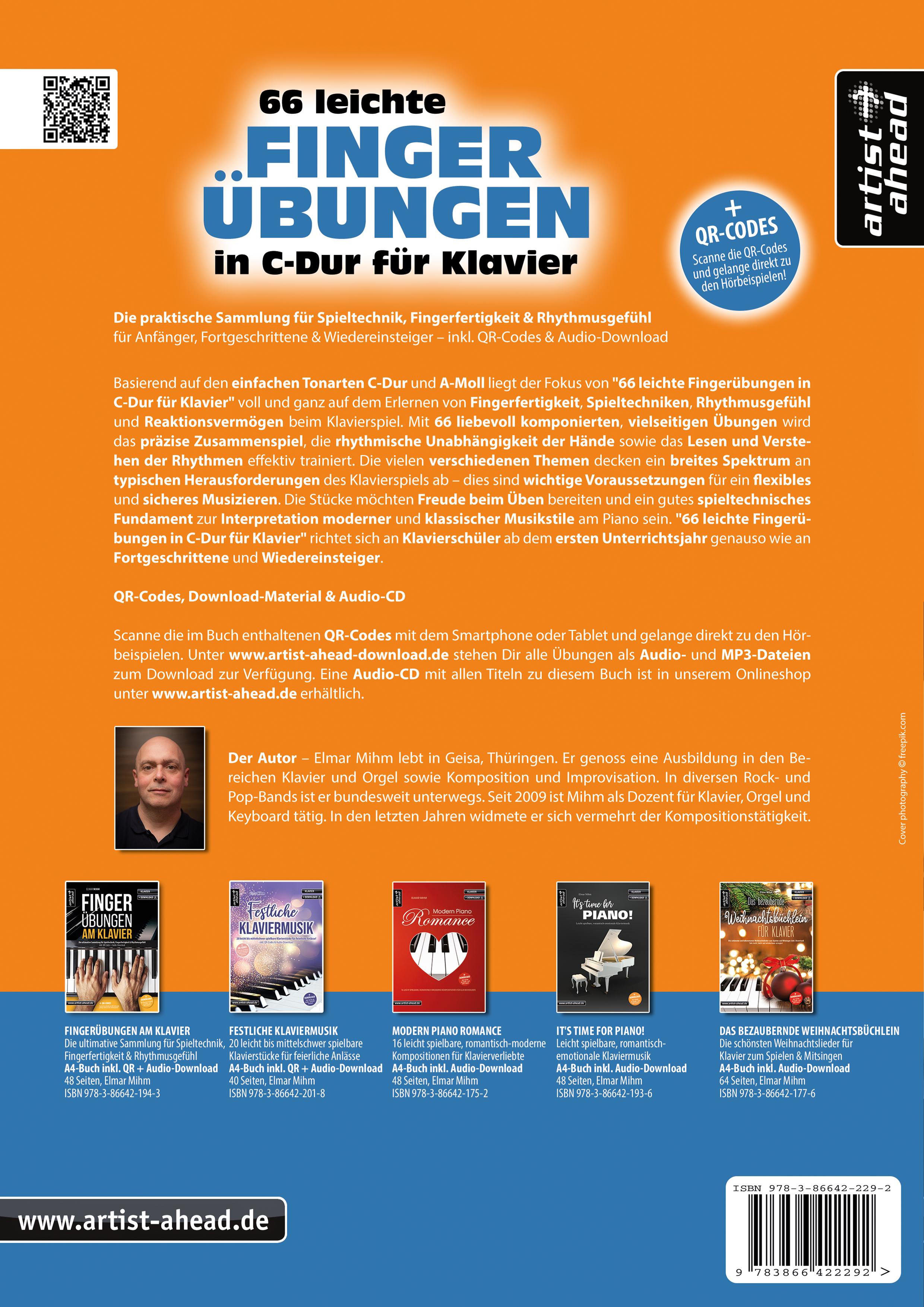Rückseitencover 66 leichte Fingerübungen in C-Dur für Klavier
