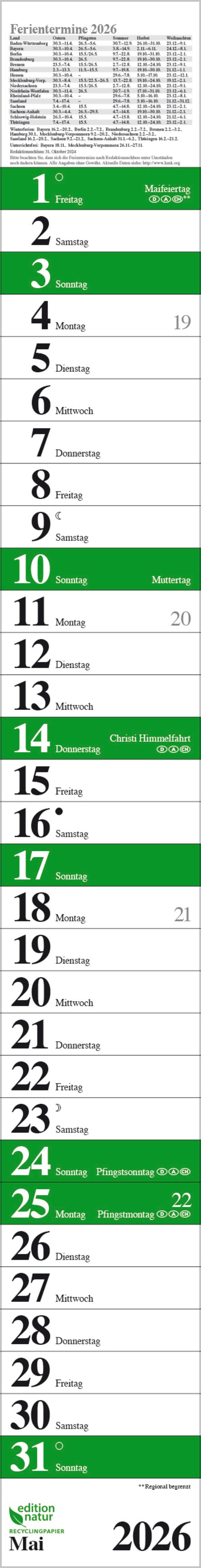 Beispielinhalt (Bild) Streifenplaner Praktika Grün Recyclingpapier 2026