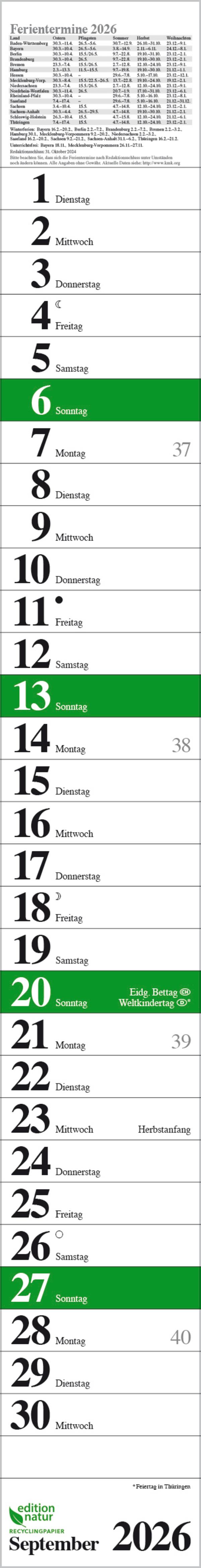 Beispielinhalt (Bild) Streifenplaner Praktika Grün Recyclingpapier 2026