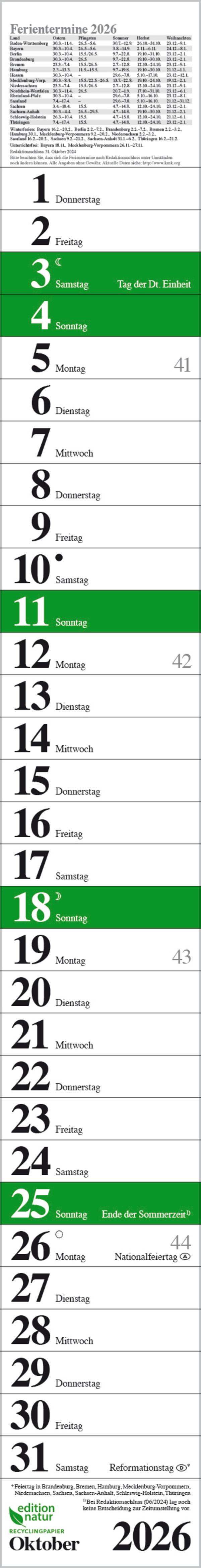 Beispielinhalt (Bild) Streifenplaner Praktika Grün Recyclingpapier 2026