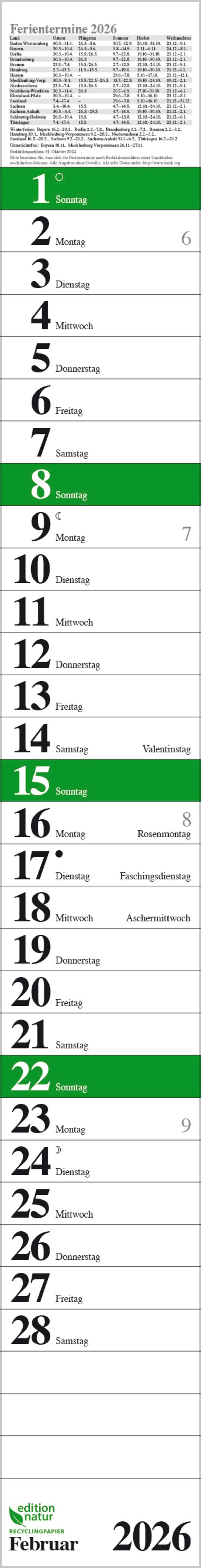 Beispielinhalt (Bild) Streifenplaner Praktika Grün Recyclingpapier 2026