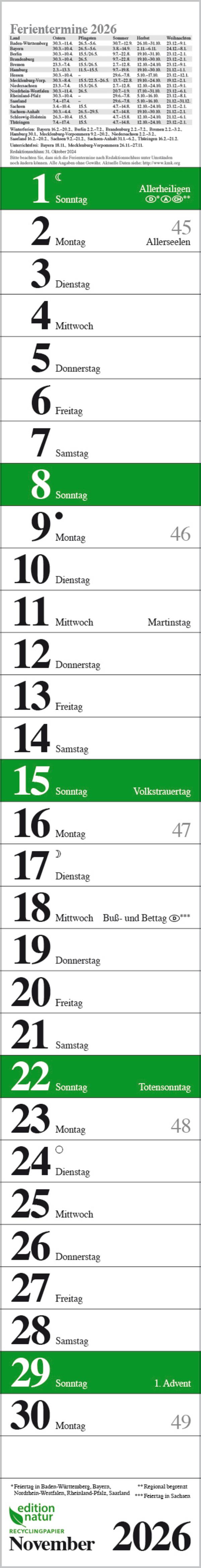 Beispielinhalt (Bild) Streifenplaner Praktika Grün Recyclingpapier 2026