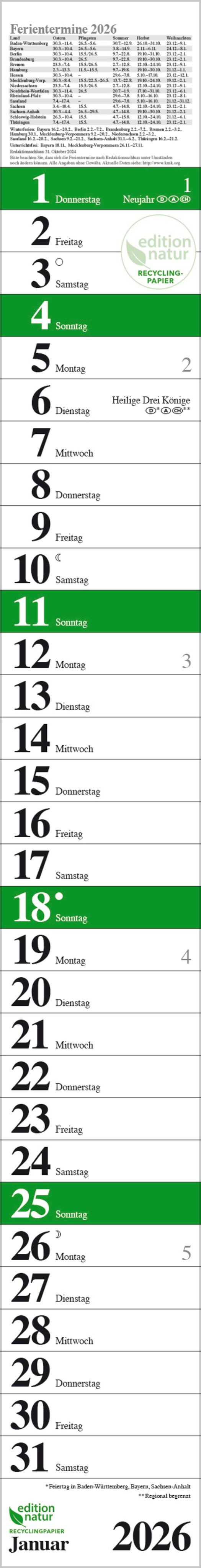 Vorderes Coverbild Streifenplaner Praktika Grün Recyclingpapier 2026