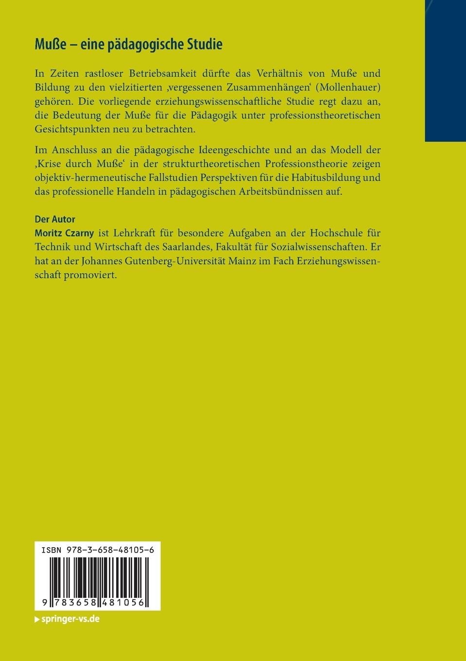 Rückseitencover Muße - eine pädagogische Studie