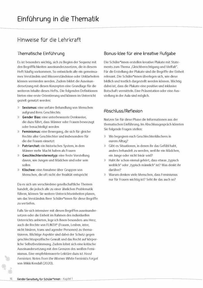 Beispielinhalt (Bild) Gender-Sensitivity für Schüler*innen