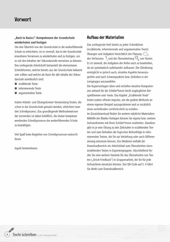 Beispielinhalt (Bild) Texte schreiben in der Sekundarstufe I