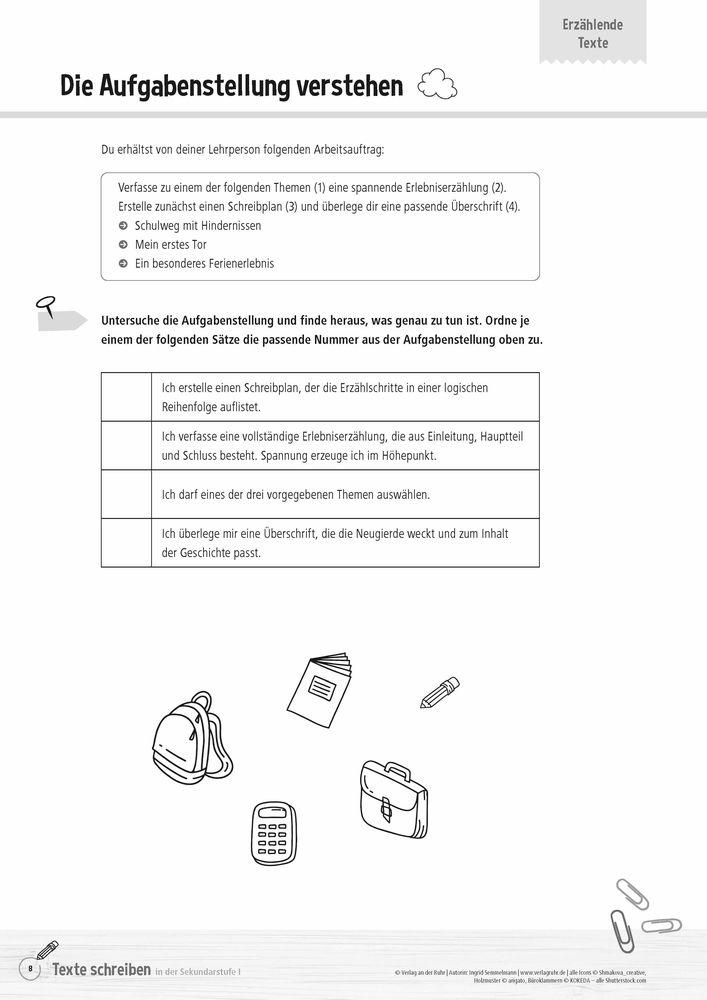 Beispielinhalt (Bild) Texte schreiben in der Sekundarstufe I