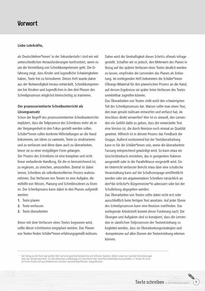Beispielinhalt (Bild) Texte schreiben in der Sekundarstufe I