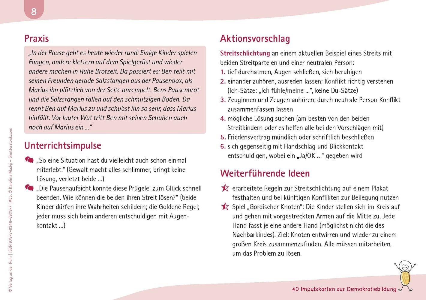 Beispielinhalt (Bild) 40 Impulskarten zur Demokratiebildung in der Grundschule