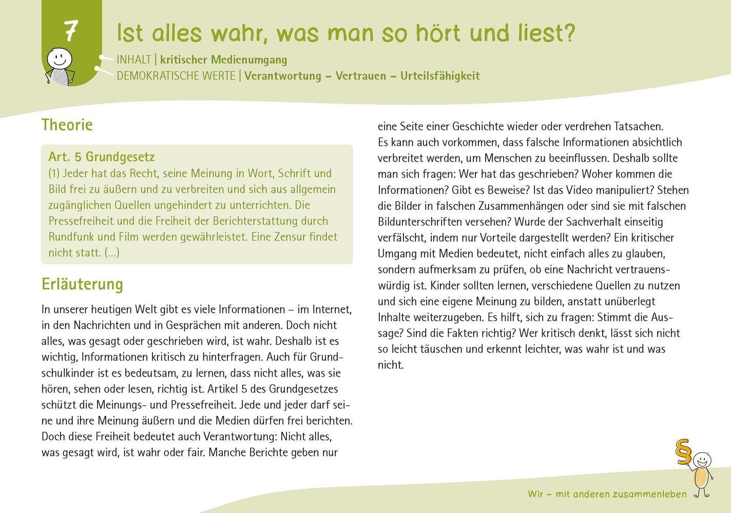Beispielinhalt (Bild) 40 Impulskarten zur Demokratiebildung in der Grundschule