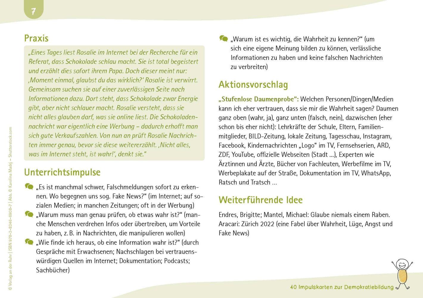 Beispielinhalt (Bild) 40 Impulskarten zur Demokratiebildung in der Grundschule