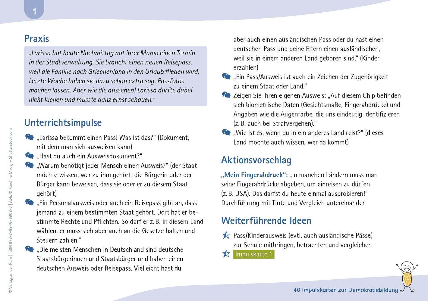 Beispielinhalt (Bild) 40 Impulskarten zur Demokratiebildung in der Grundschule