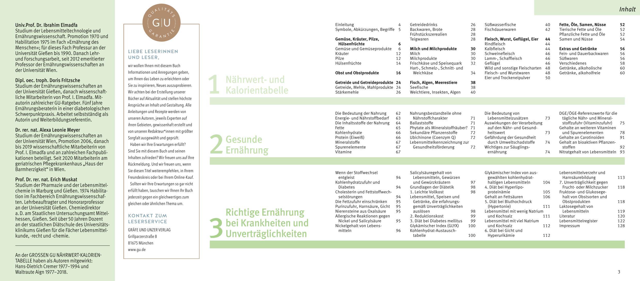 Beispielinhalt (Bild) Die große GU Nährwert-Kalorien-Tabelle 2026/27