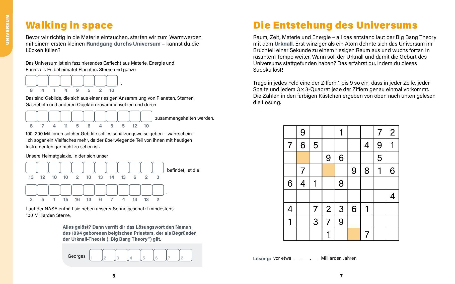 Beispielinhalt (Bild) Universum I Wissen in Rätseln