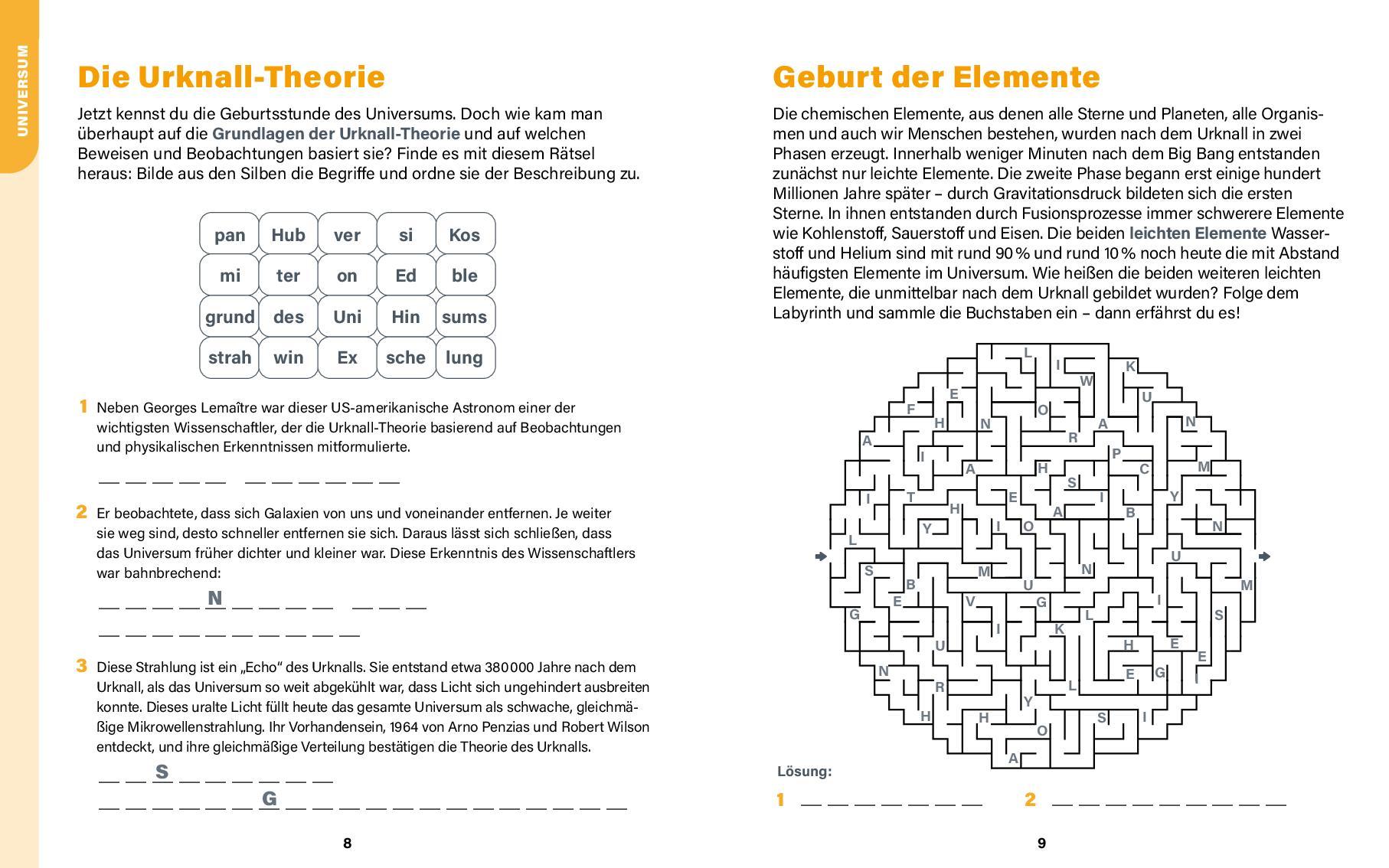 Beispielinhalt (Bild) Universum I Wissen in Rätseln