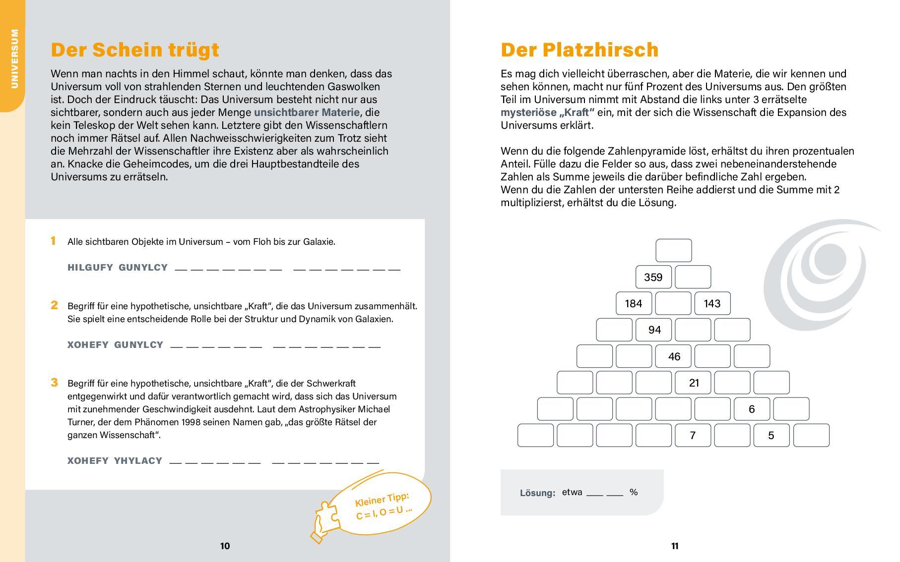 Beispielinhalt (Bild) Universum I Wissen in Rätseln