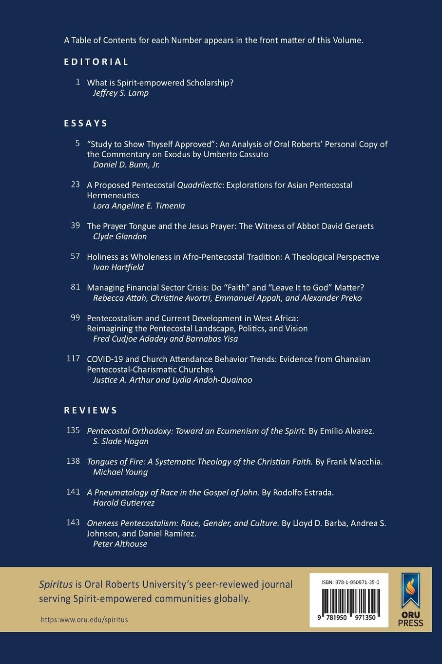 Rückseitencover Spiritus Vol 9, Nos 1-2