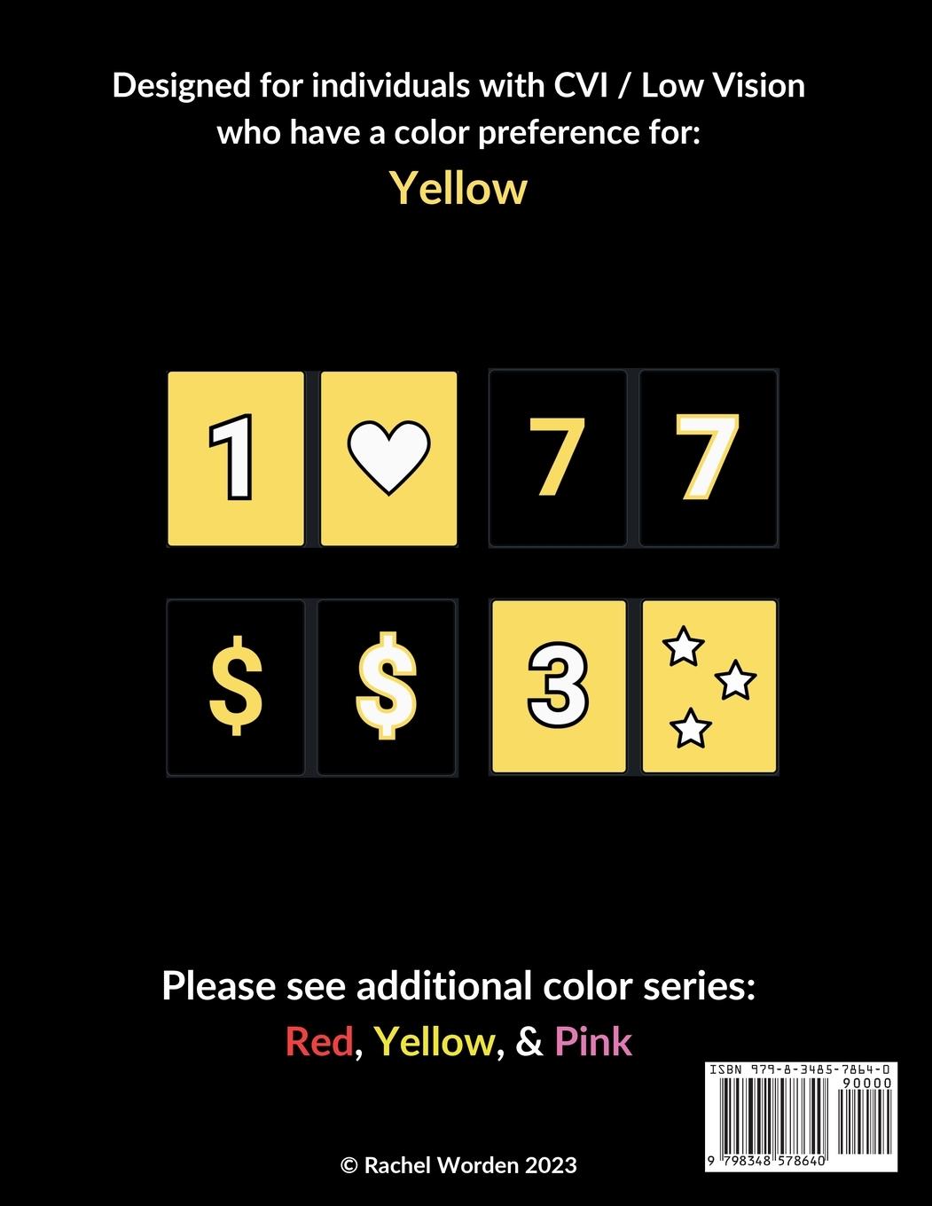 Rückseitencover CVI Friendly Learning & Coloring Book; Numbers & Symbols (Yellow)