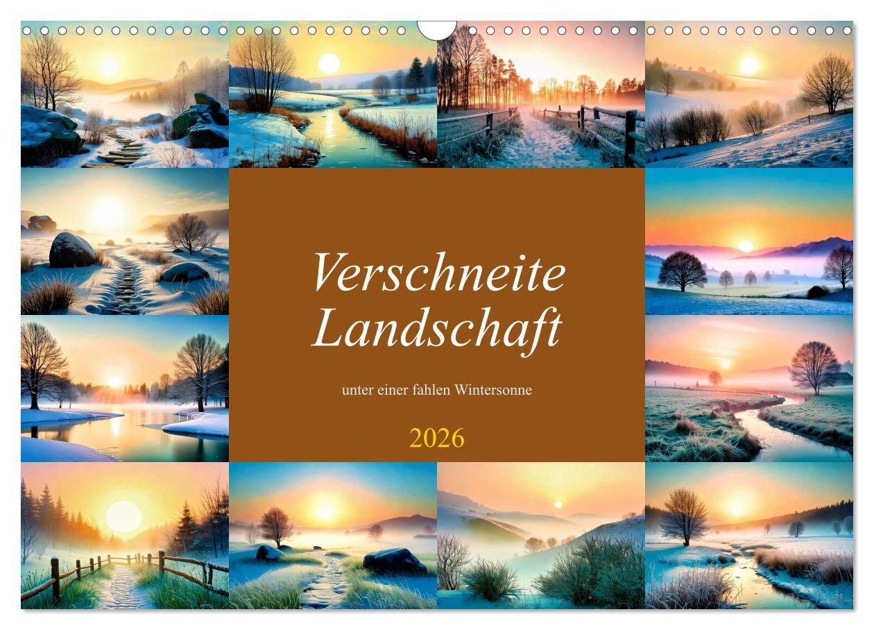 Vorderes Coverbild Verschneite Landschaft unter einer fahlen Wintersonne (Wandkalender 2026 DIN A3 quer), CALVENDO Monatskalender