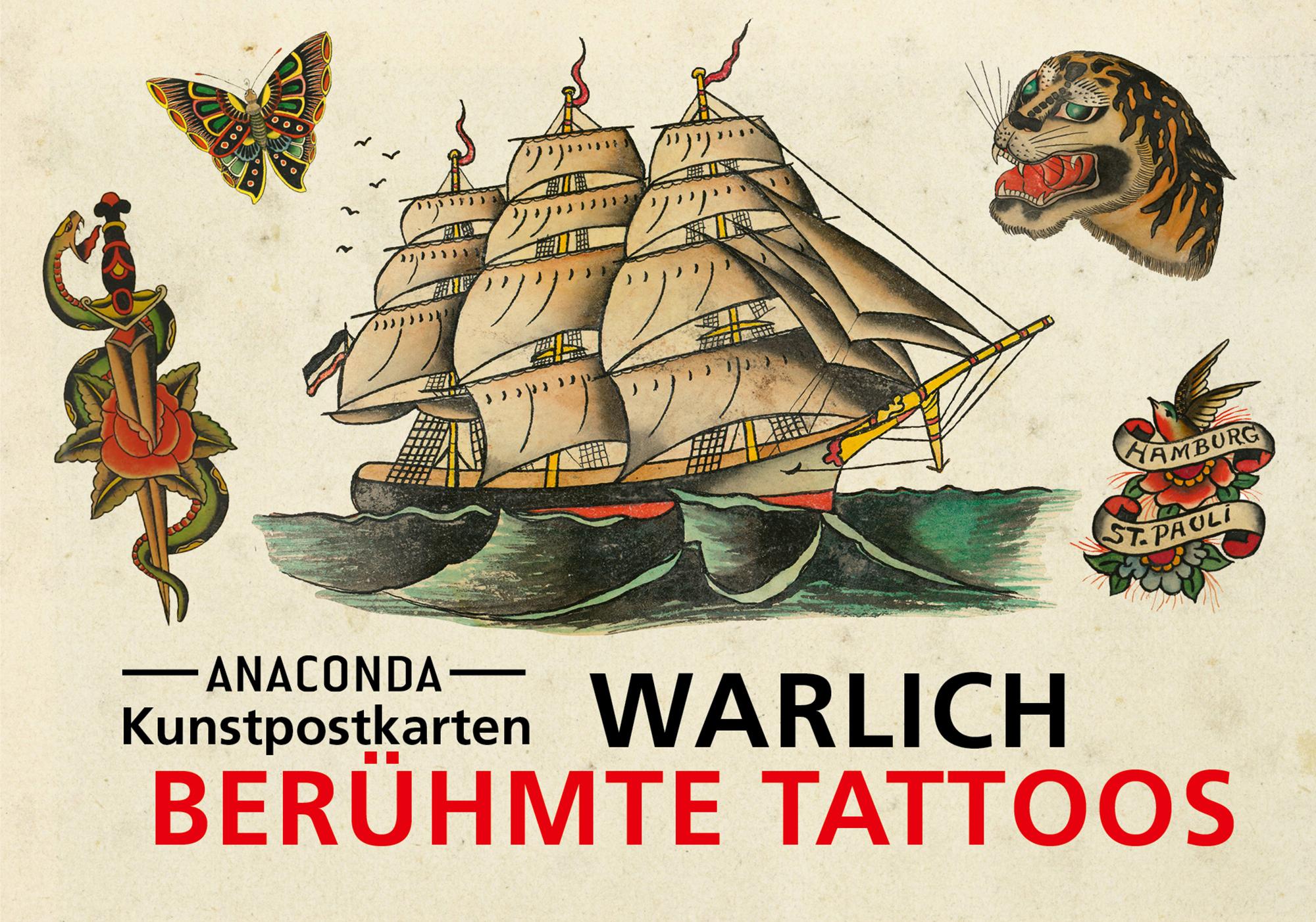 Vorderes Coverbild Postkarten-Set Warlich. Berühmte Tattoos