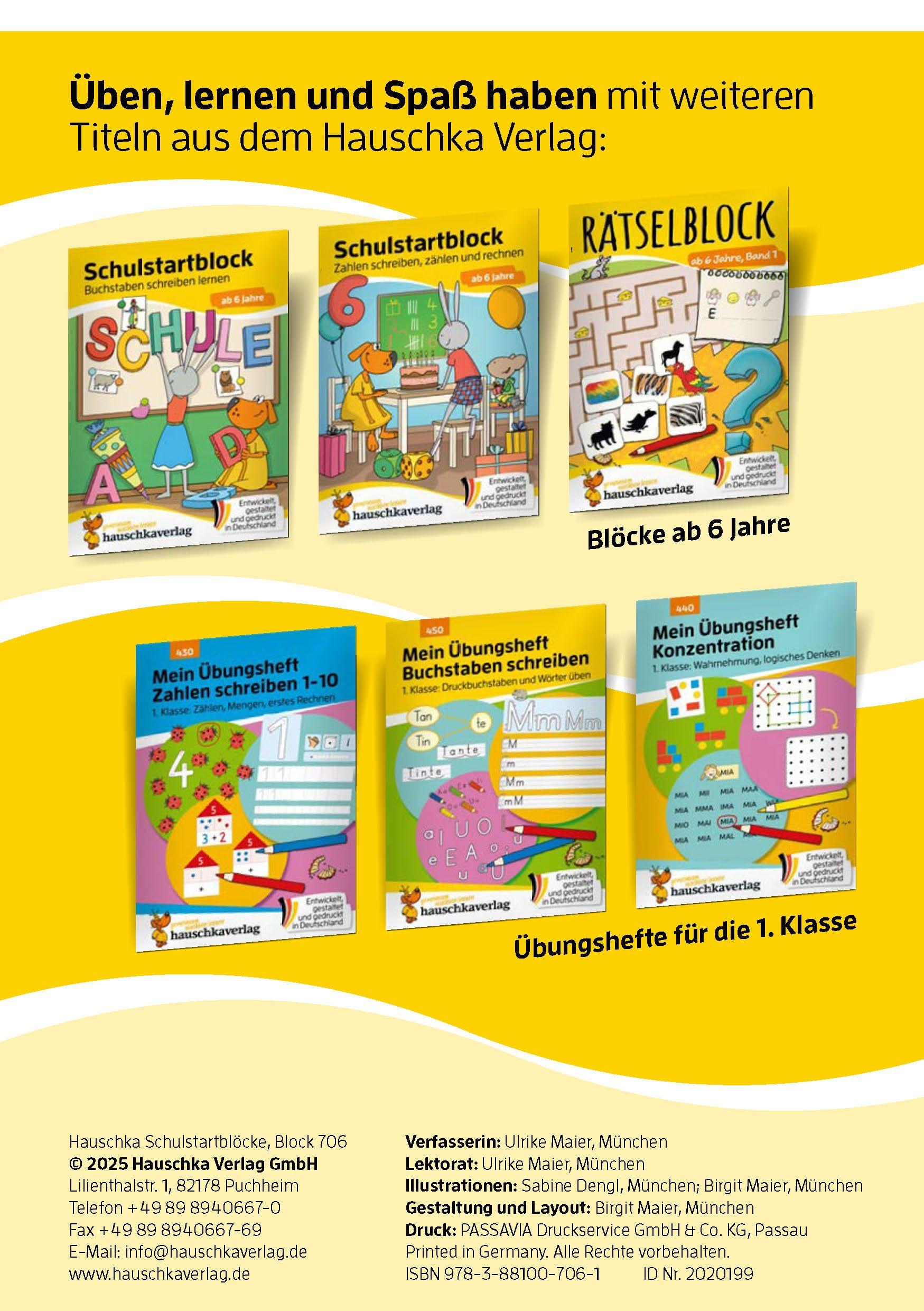 Beispielinhalt (Bild) Schulstart-Block ab 6 Jahre - Kunterbunte Übungen zum Schulanfang