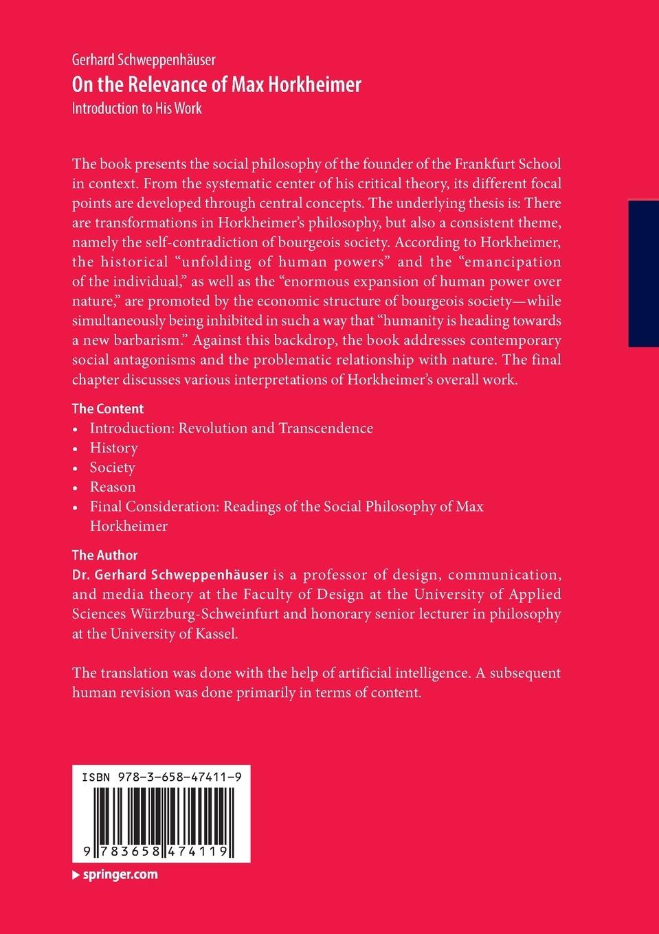 Rückseitencover On the Relevance of Max Horkheimer