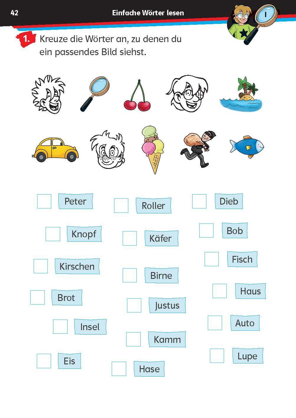 Beispielinhalt (Bild) Die drei ??? Kids: Mein Übungsheft Deutsch 1. Klasse - Schreiben lernen