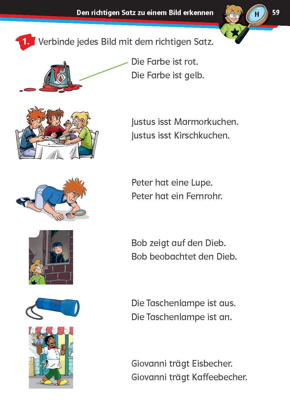Beispielinhalt (Bild) Die drei ??? Kids: Mein Übungsheft Deutsch 1. Klasse - Schreiben lernen