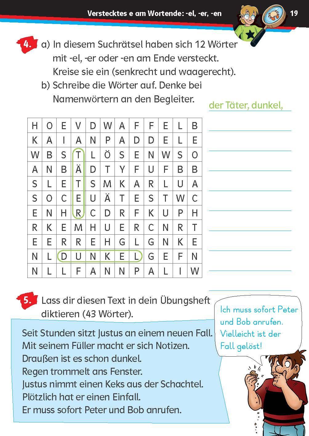 Beispielinhalt (Bild) Die drei ??? Kids: Mein Übungsheft Deutsch 2. Klasse - Richtig schreiben