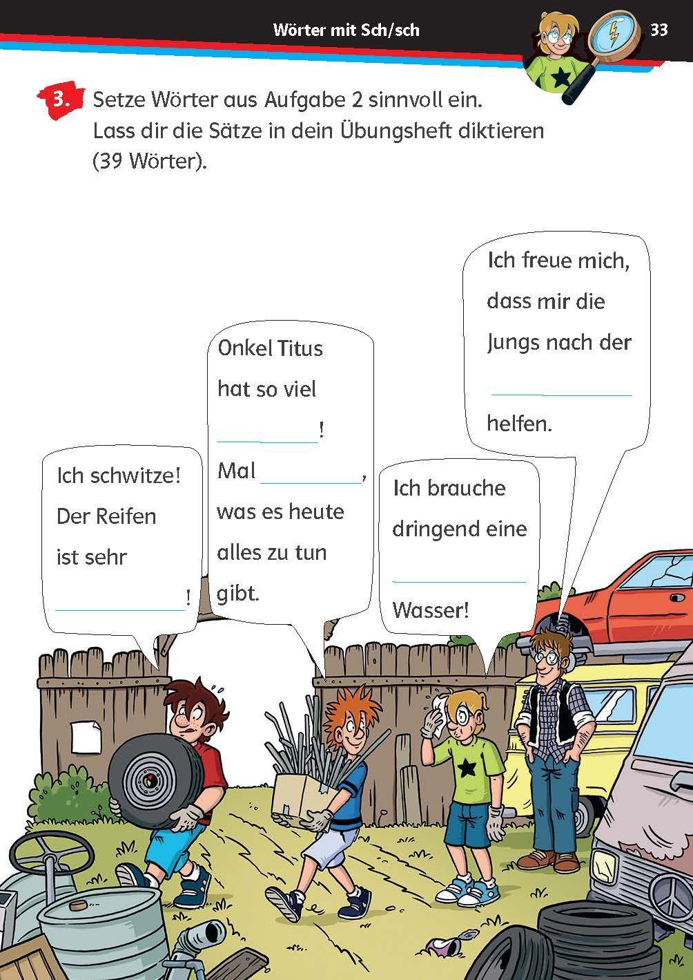 Beispielinhalt (Bild) Die drei ??? Kids: Mein Übungsheft Deutsch 2. Klasse - Richtig schreiben