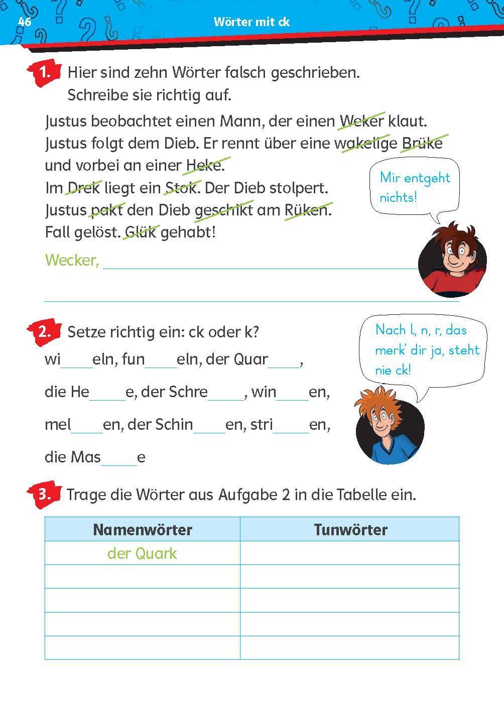 Beispielinhalt (Bild) Die drei ??? Kids: Mein Übungsheft Deutsch 2. Klasse - Richtig schreiben