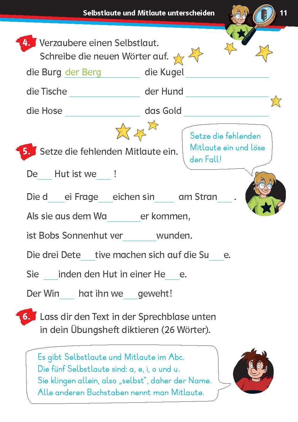 Beispielinhalt (Bild) Die drei ??? Kids: Mein Übungsheft Deutsch 2. Klasse - Richtig schreiben