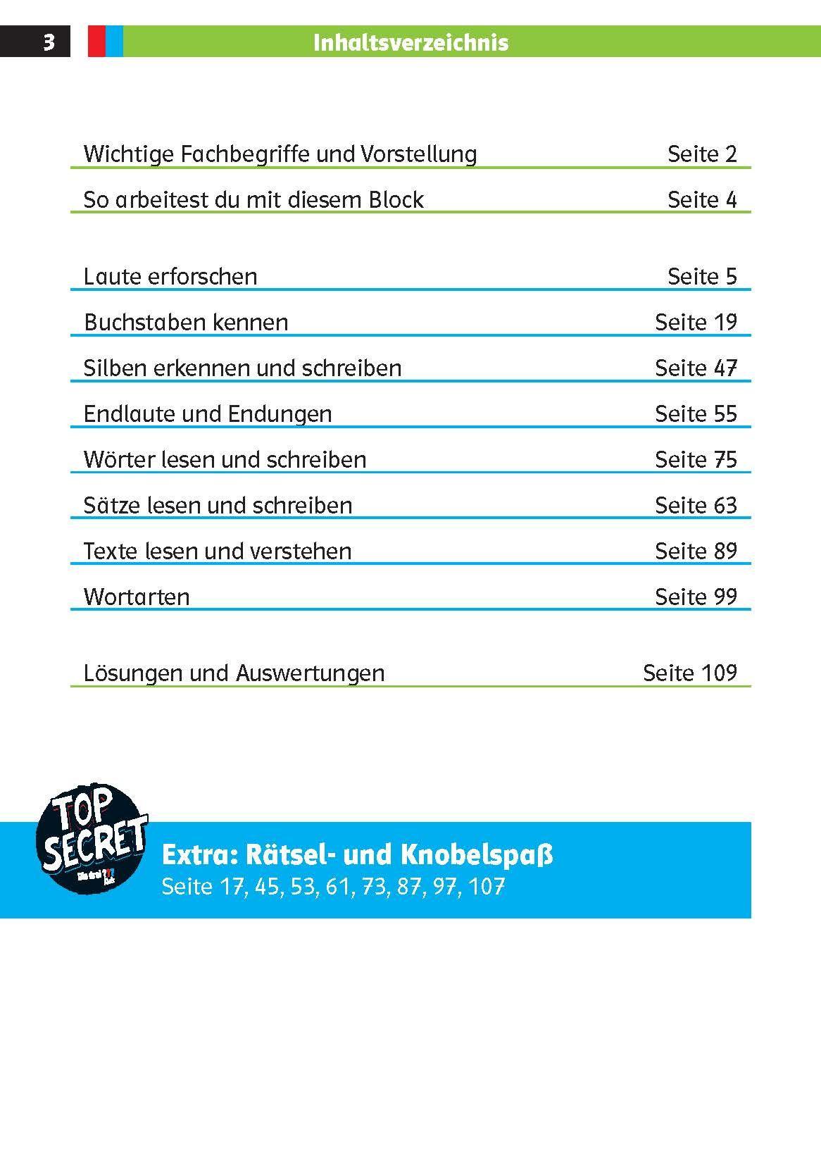 Beispielinhalt (Bild) Die drei ??? Kids: Mein Deutschblock 1. Klasse